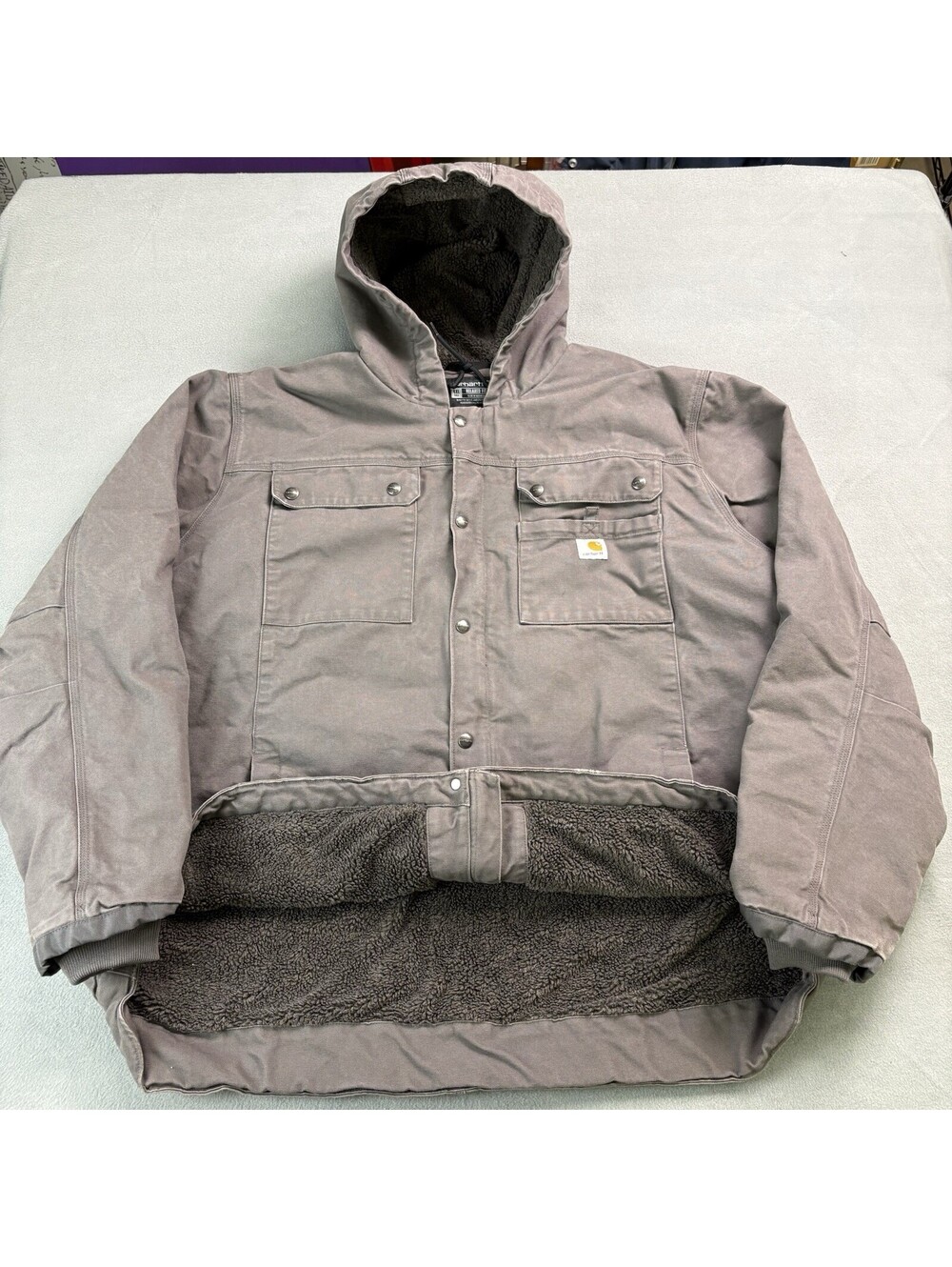 Carhartt Bartlett Sherpa Lined Hooded Canvas Jacket 4XL Tall Gray 103826 GVL